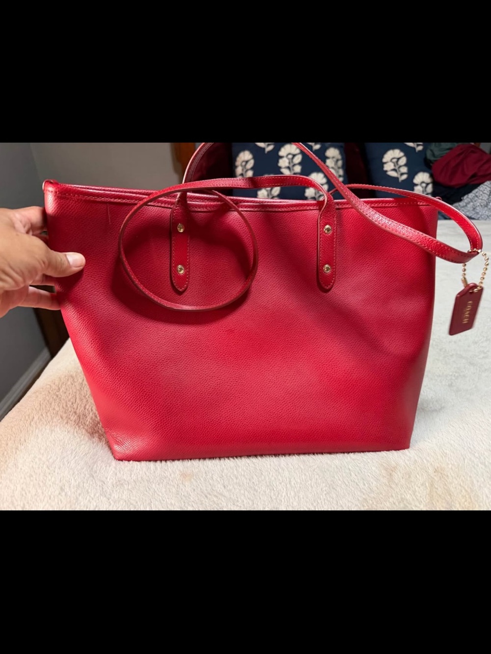 Coach Red Pebbled Leather Tote - Picture 4 of 4